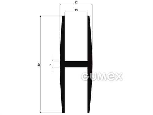 "H" Gummiprofil, 80x27/19/19mm, 70°ShA, EPDM, -40°C/+100°C, schwarz, 
